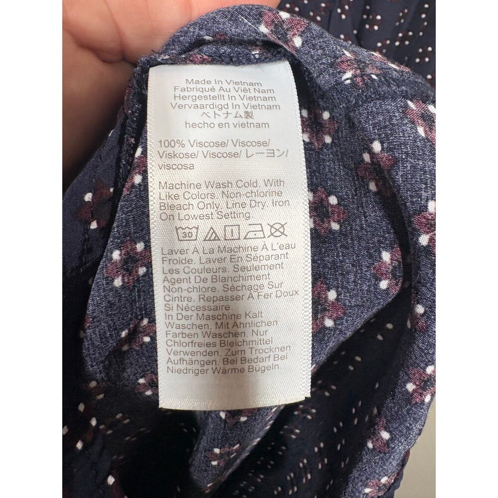 Madewell Size 14 Ruched Midi Shirtdress Navy Foulard Floral Long Sleeves - Picture 12 of 13